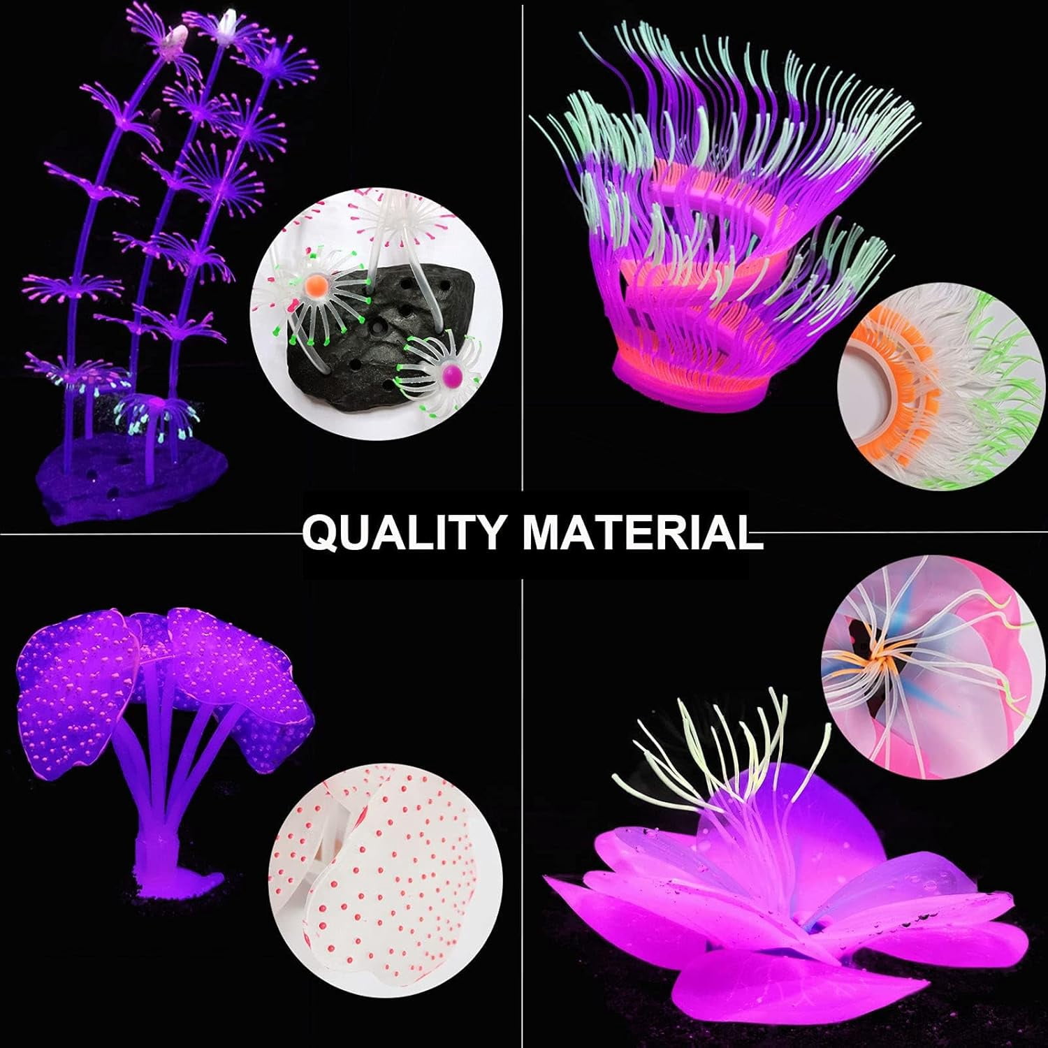 4 Pack Silicone Glowing Fish Tank Decorations Plants,Aquarium Fish Tank Glow Ornaments,Artificial Sea Anemone Coral Decor with Glowing Effect for Glow Fish Aquarium