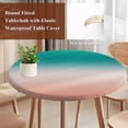 thumbnail image 3 of Teal Pink Ombre Round Tablecloth 36-44 Inch Round Fitted Table Cloth with Elastic Edge, Modern Gradient Abstract Art Waterproof Table Cover Protector for Outdoor Picnic Party Dining, 3 of 9
