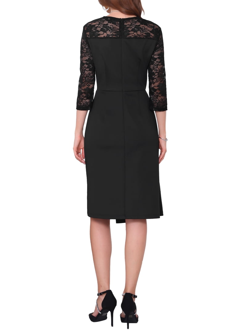 black lace cocktail dress with 3 4 sleeves Black Lace Short Dress with 3/4 Sleeves