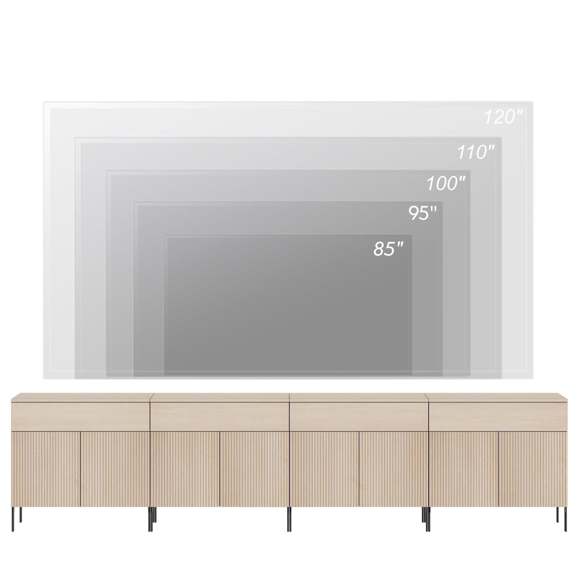 126" Long Modern Reeded TV Stand with Doors, Entertainment Center with Shelf, Wooden TV Console with Drawers for Living Room