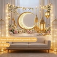 thumbnail image 5 of Ramadan Backdrop, Islamic Decor - Crescent Moon & Lantern Wall Hanging, 59x39 Polyester Photography Background for Eid, Ramadan Party, Mosque Decoration, Home Decor (Pink & Gold), 5 of 8