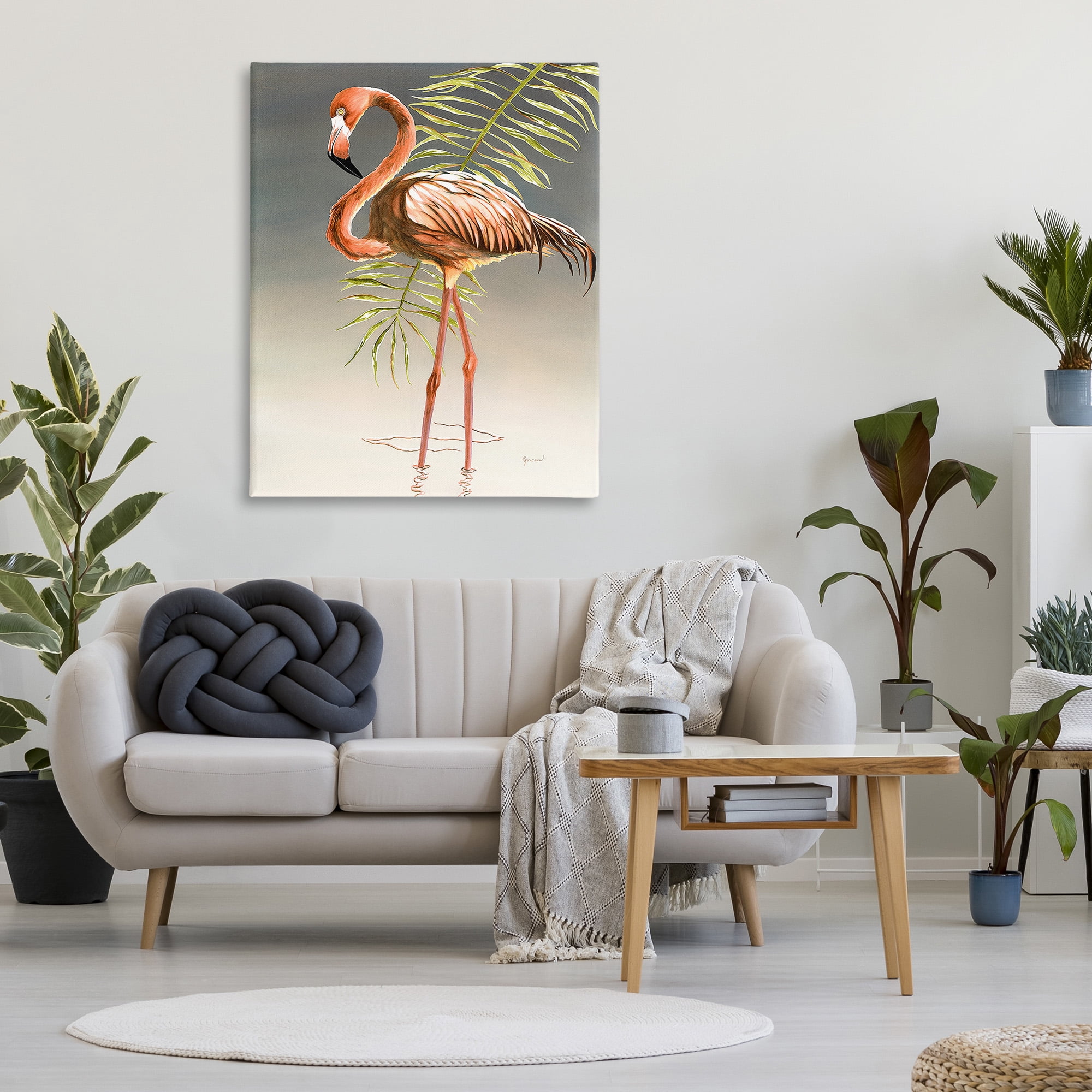 Stupell Industries Flamingo with Water Ripple Animals & Insects Painting Gallery Wrapped Canvas Art Print Wall Art, 36 x 48
