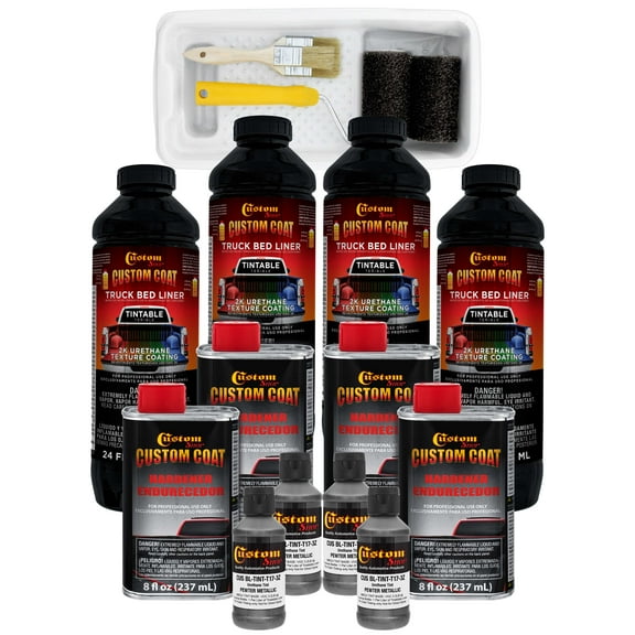 Custom Coat Pewter Metallic 1 Gallon Urethane Roll-On, Brush-On or Spray-On Truck Bed Liner Kit with Roller and Brush Applicator Kit