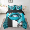 thumbnail image 2 of jejeloiu Geometric Zebra Striped 7pcs Bedding Comforter Set,Black Blue White Queen Bedding Sets For Girls Kids Reversible, 2 of 8