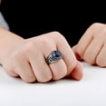 thumbnail image 2 of Mens Vintage Stainless Steel Ring With Sapphires Inlay Carved Bands Classic Everydays Wearable Fashion Jewelry, 2 of 8