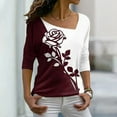 thumbnail image 2 of Pompotops Mode Femmes Décontracté Imprimé Col en V Manches Longues Ample Fleurs T-Shirt Blouse Hauts Liquidation, 2 of 6