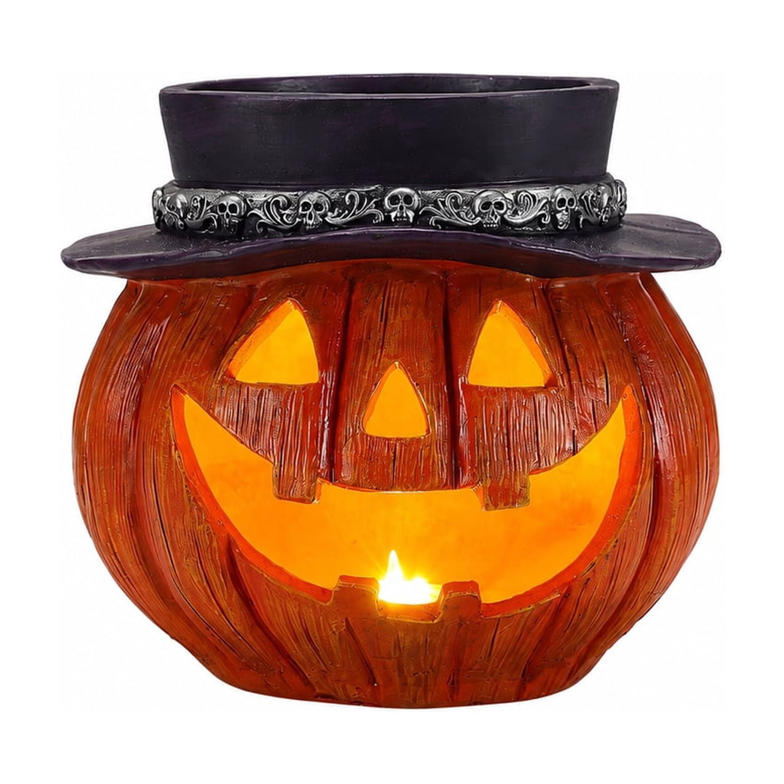Halloween Pumpkin Candy Bowl with Witch Hat and LED Light, Jack O Lantern Storage Bowl and Tabletop Decor for Home Party, Yellow and Black