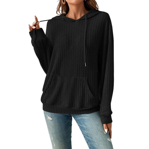 Sudadera Sudadera con capucha básica para mujer Pit Strip Bolsillo canguro Estilo casual Ajuste holgado Traje diario Ygjytge Negro T S para Mujer