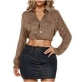 thumbnail image 3 of Nfurl Sequin Crop Tops for Women Elegant Long Sleeve Button up Lapel Glitter Sparkly Shirts Party Wear Ladies Evening Cocktail Club Clothes Gold XXL, 3 of 8