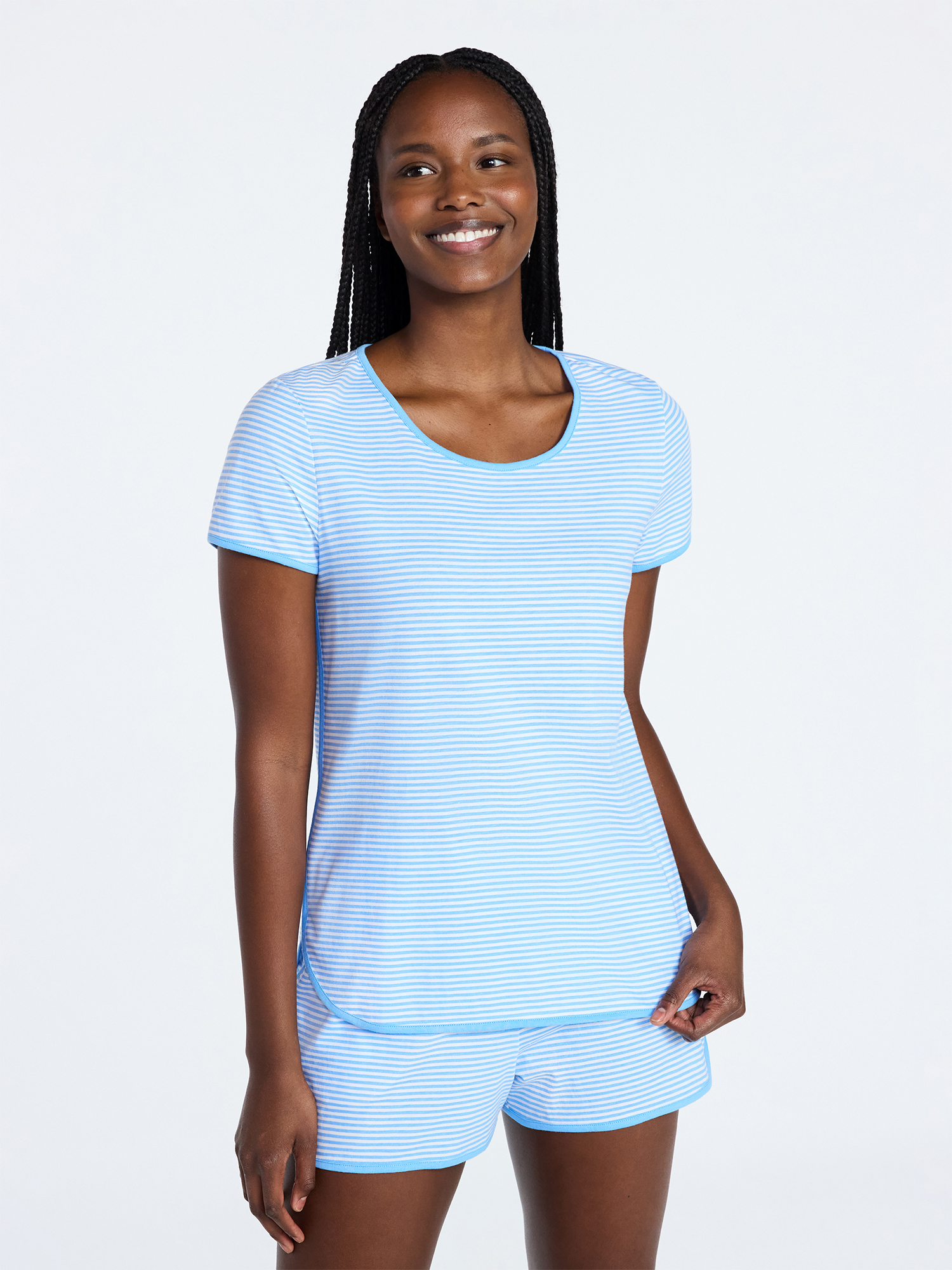 Joyspun Women's Lightweight Short Sleeve Sleep Tee and Shorts Set, 2-Piece, Sizes XS-3X