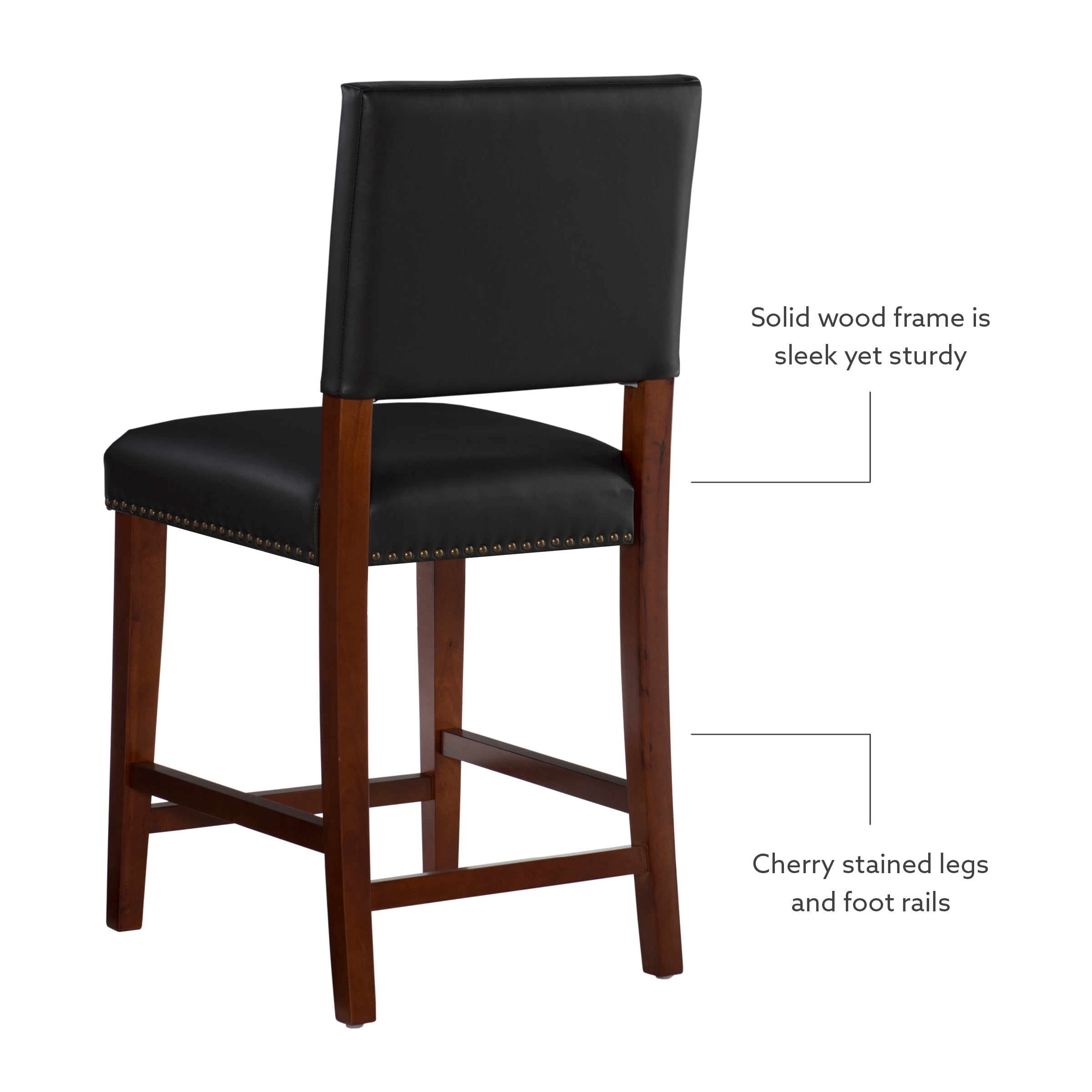 Linon Bristol 24" Indoor Wood Counter Stool, Black Faux Leather