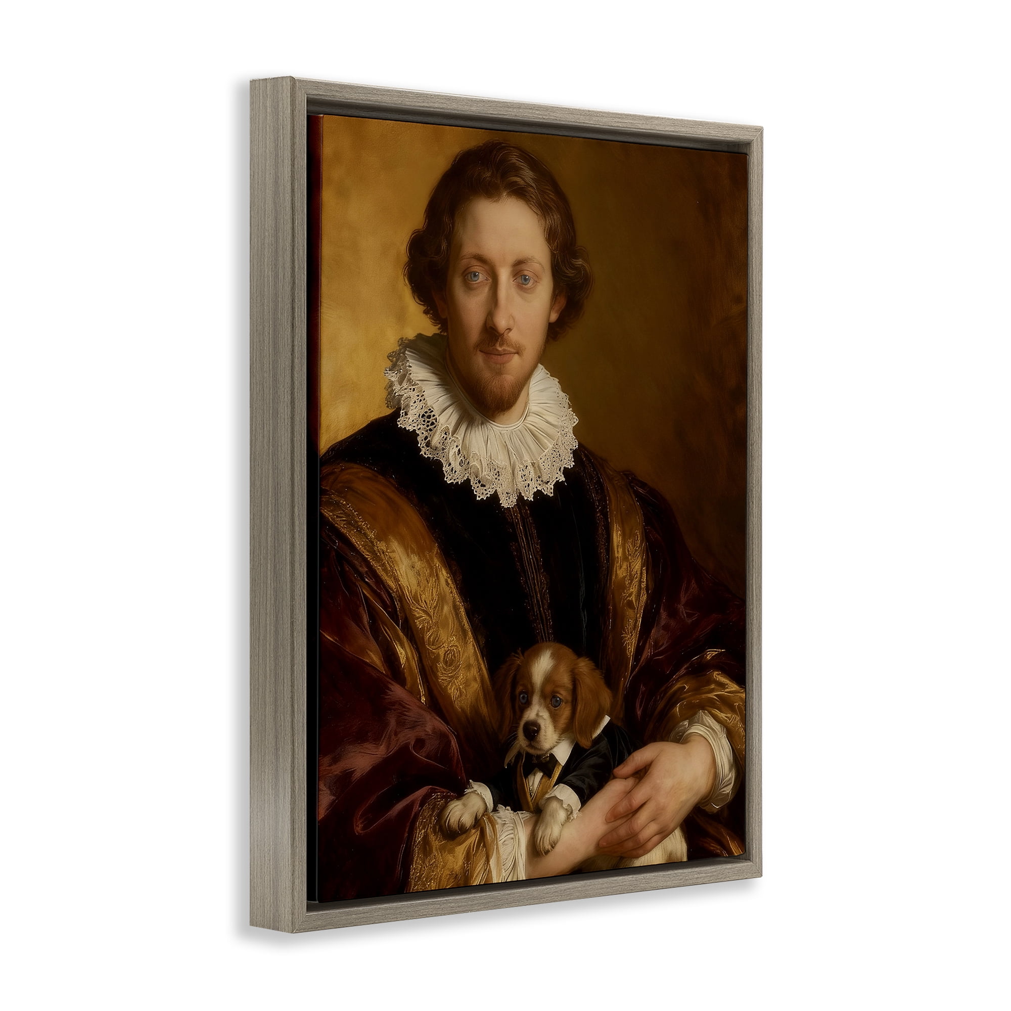 Stupell Industries Renaissance Noble with Loyal Companion Brown Framed Floater Canvas Wall Art, design by CAD Designs