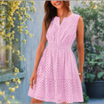 thumbnail image 7 of Women'S Summer Dresses 2025 Sleeveless V Neck Eyelet Hollow Out Swing A Line Beach Vacation Sun Dress Pink L, 7 of 7