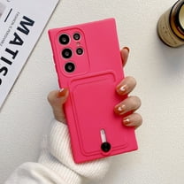 for Samsung Galaxy S24 Ultra Case with Card Holder Cover Microfiber Inner Lining Liquid Silicone Credit Card ID Slot Slim Soft TPU Rubber Shockproof Protective Wallet Phone Case, Rose