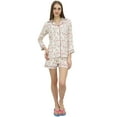 thumbnail image 4 of Bimba Womens Off White Button-Down Shirt With Elastic Waist Short Nightwear-8, 4 of 5