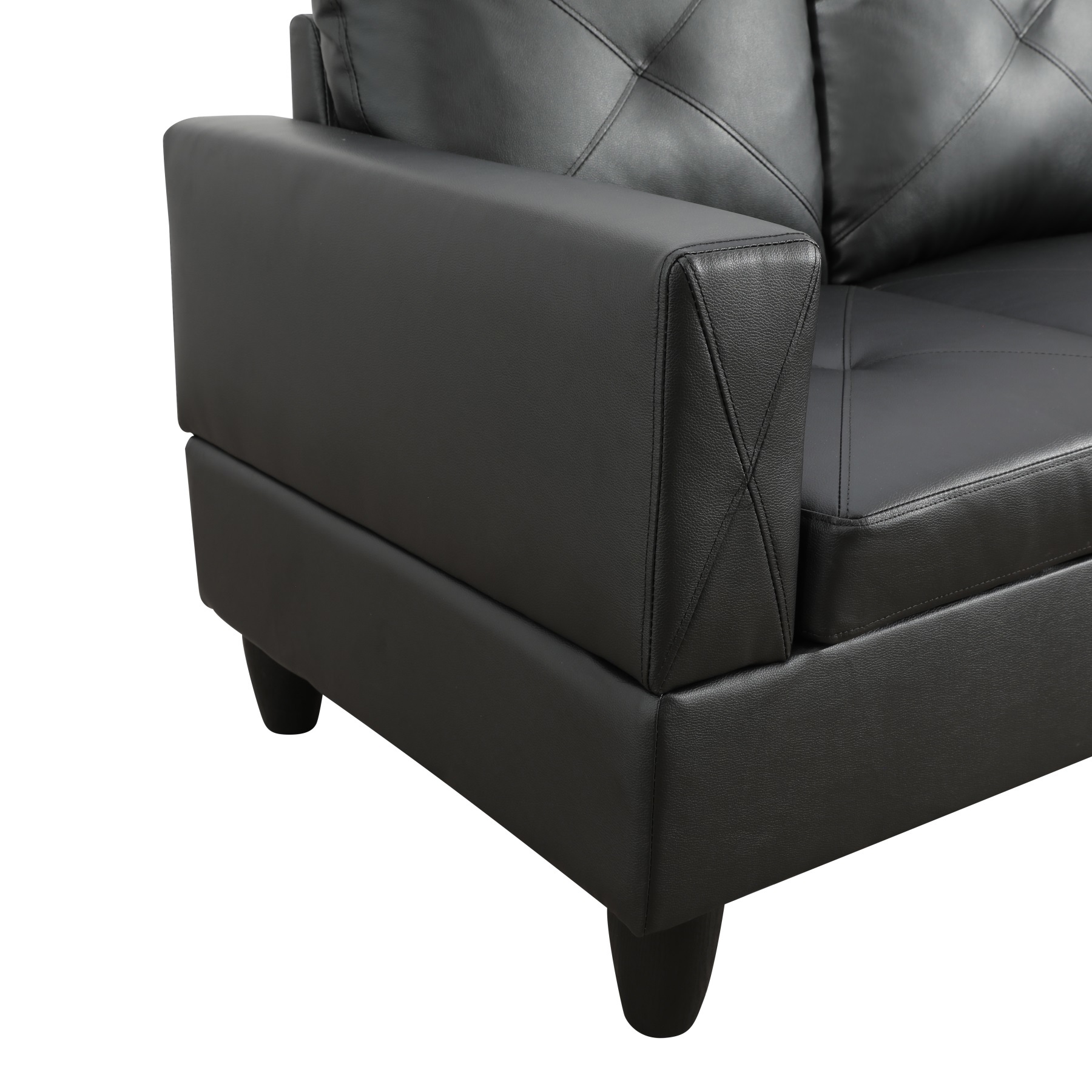 Hommoo 2-Piece Faux Leather L-Shaped Sectional Couches and Sofa Set, Modern Living Room Furniture Set, No Ottoman, Right Side, Black