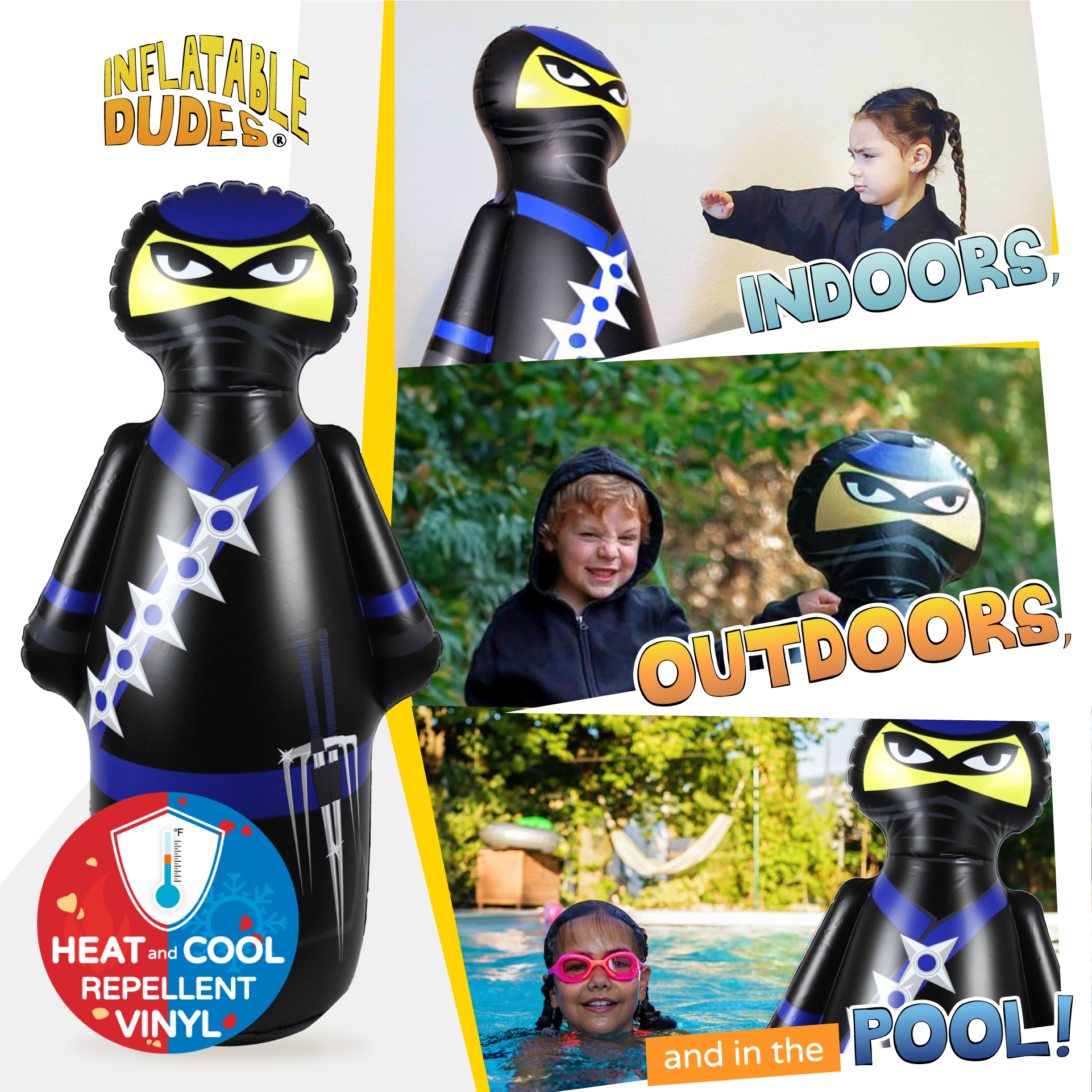 INFLATABLE DUDES Black and Blue Ninja 47 inches - Kids Punching Bag | Filled with Sand