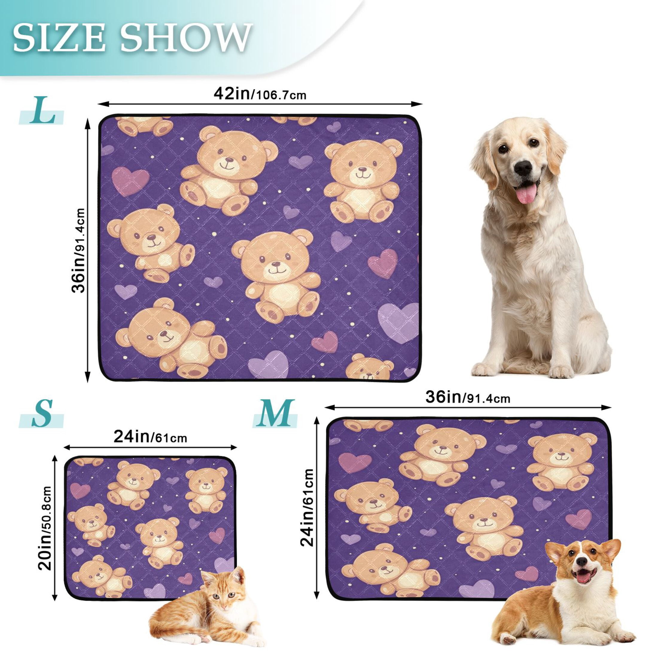 Qxltty Cute Teddy Bear and Heart Pattern Cat litter Pads Pet Set of 3 Diaper Mats Center Anti-leakage Layer Absorbent Soft and Comfortable