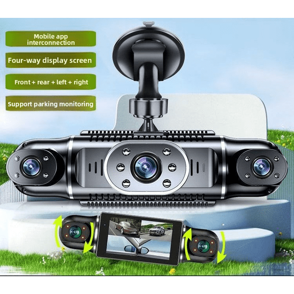 4 Lens Dash Cam for Car with WiFi, 1080P FHD Front Rear Side Cameras, 128G Support, 3.0" IPS Screen, Night Vision, Parking Monitor, Loop Recording
