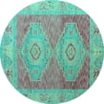 thumbnail image 1 of Ahgly Company Indoor Round Oriental Turquoise Blue Modern Area Rugs, 6' Round, 1 of 4