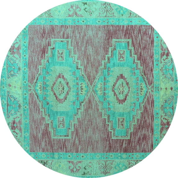 Ahgly Company Indoor Round Oriental Turquoise Blue Modern Area Rugs, 8' Round