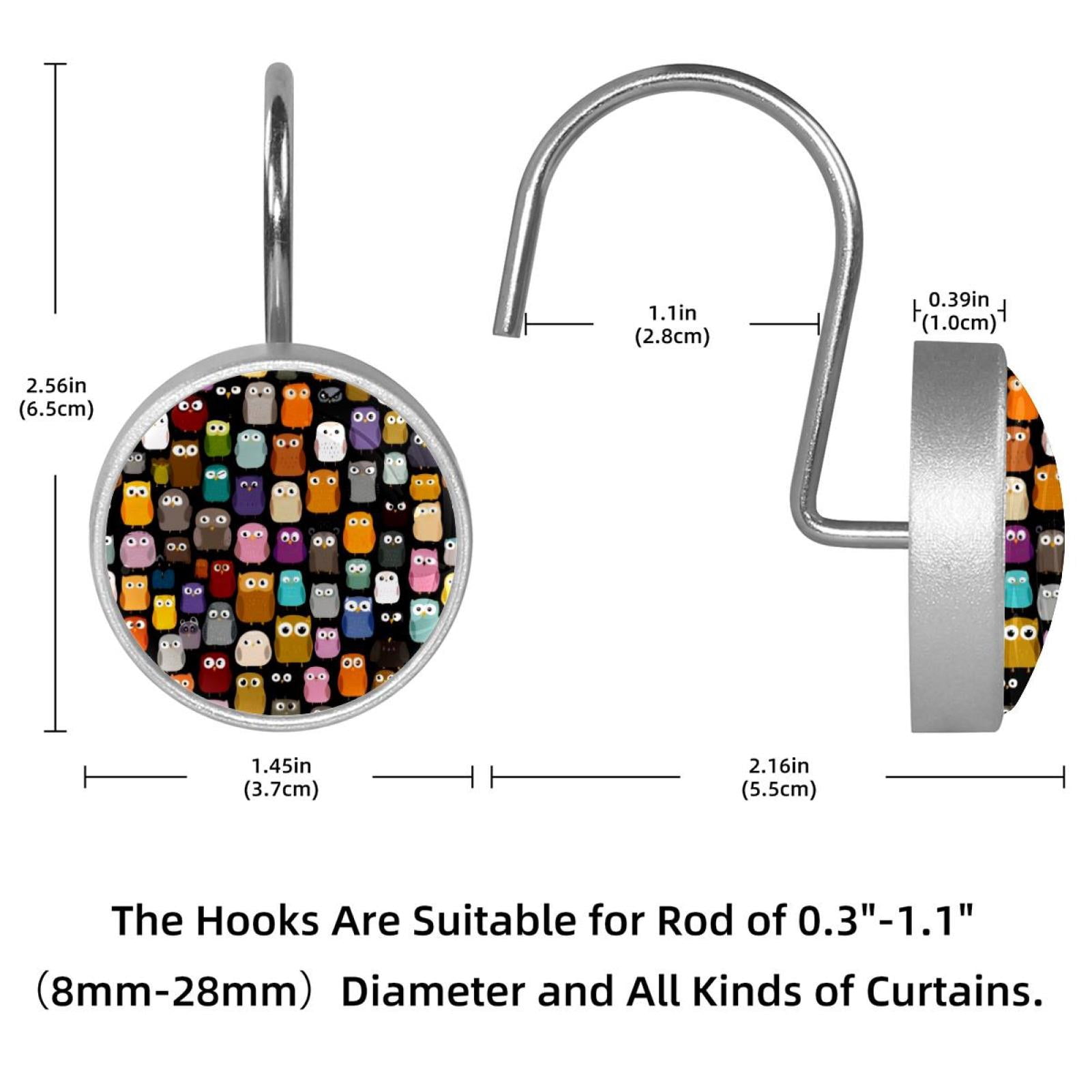 12pcs Decorative Shower Curtain Hooks, Rust Resistant Shower Rings for Bathroom Living Room,Rustproof Stainless Steel Rings for Shower Curtain and Liner Rods,Colorful Owls Pattern
