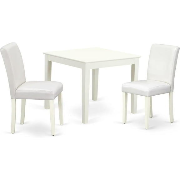 HomeStock 3 Piece Dining Table Set for Small Spaces Contains a Square Dining Room Table and 2 White Faux Leather Upholstered Parson Chairs, 36x36 Inch,Linen White