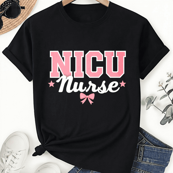 NICU Nurse Pink Stars And Bow Unisex T-Shirt