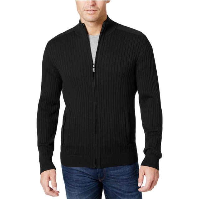 Suéter de punto con cremallera completa Alfani para hombre, negro, grande