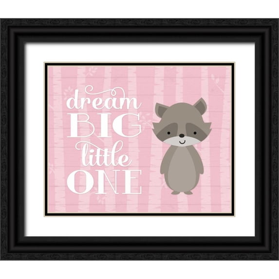 Robinson, Tamara 24x20 Black Ornate Wood Framed with Double Matting Museum Art Print Titled - Dream Big Raccoon - Pink