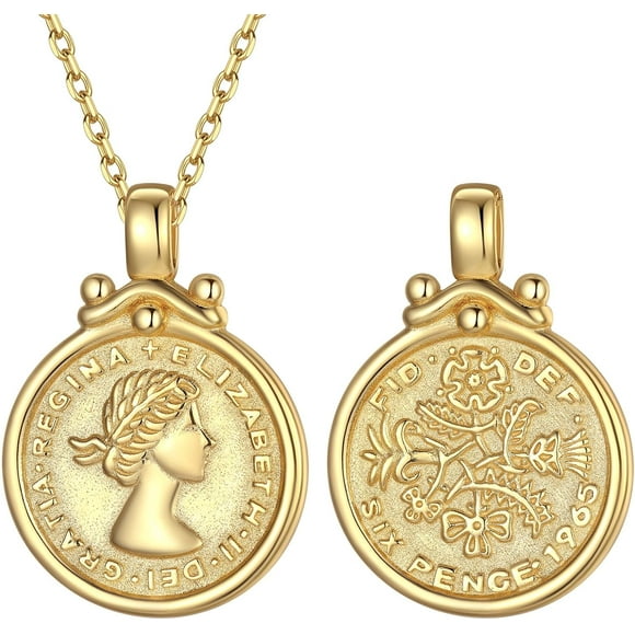 Coin Necklace Sterling Silver Vintage Round Circle Disc Dainty Coin Pendant Necklaces for Women (with Gift Box)