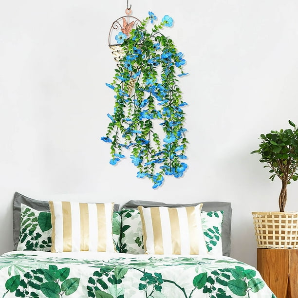 Simulado de pared de orquídea - enredaderas artificiales colgantes en paquete de 5, helechos de ratán de plástico de 75 cm para decoración interior-exterior, techo y balcón