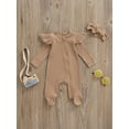 thumbnail image 2 of Xingqing Newborn Baby Girl Fall Clothes Solid Color Ribbed Long Sleeve Zip-Up Footed Romper + Headband Set, 2 of 7