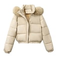 thumbnail image 2 of Xdegoge Womens Cropped Puffer Jacket with Hood Winter Warm Insulated Quilted Coat Full Zip Snap Button Short Outerwear for Daily Commute Vacation, 2 of 9