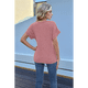 thumbnail image 2 of Camiseta Holgada Informal de Color Liso con Cuello en V para Mujer, Corta, Rosa, Talla S, 2 of 10