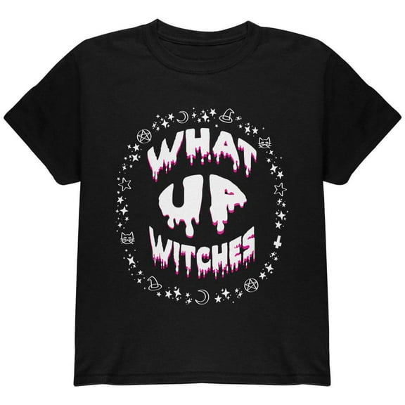 Halloween What Up Witches Witchy Elements Youth T Shirt Black Youth X-SM