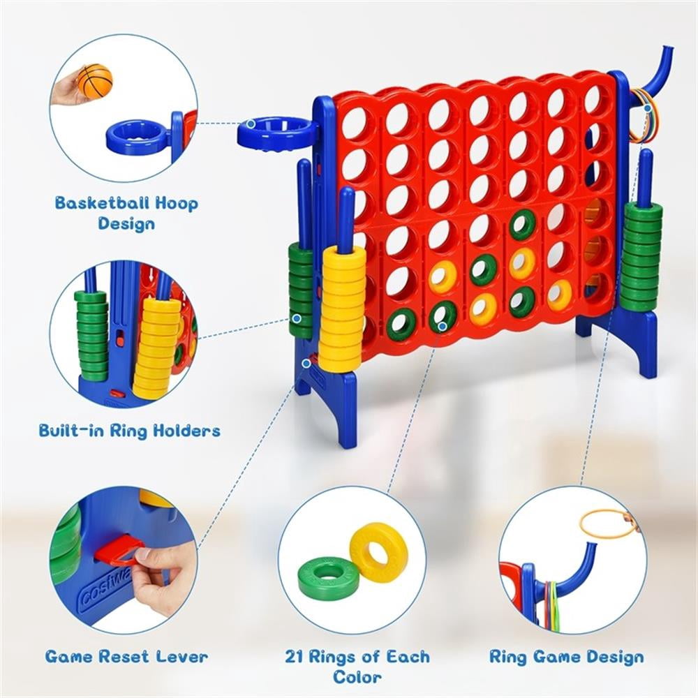 Pemberly Row 4 in A Row Giant Game Set w/Basketball Hoop for Family Blue