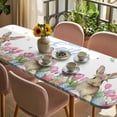 thumbnail image 3 of Easter Table Cloths for 8 Foot Rectangle Tables, Pink Tulip Flowers Spring Watercolor Bunny Floral Patio Waterproof Elastic Fitted Tablecloths, Washable Rectangular Table Cover for Camping, 3 of 8