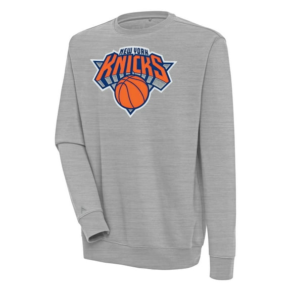 Men's Antigua Heather Gray New York Knicks Victory Pullover Sweatshirt