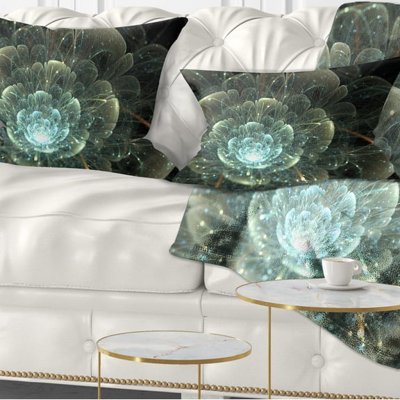 Designart Fractal Flower Blue and Gray - Floral Throw Pillow - 12x20