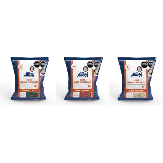 3Pk NAVIDAD Alpezzi 500g ROJO VERDE Y BLANCO Chispas Sabor Chocolate para Derretir