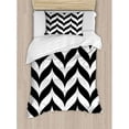 thumbnail image 3 of Modern Duvet Cover Set Queen Size, Minimalist Colors Stylized Artistic Chevron Pattern with Simplistic Retro Effects, Decorative 3 Piece Bedding Set with 2 Pillow Shams, Black White, by Ambesonne, 3 of 3