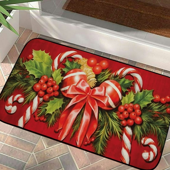 Qinduosi Mats, Christmas Doormat, Front Back Mat Rubber Backing, Non Slip, Indoor & Outdoor, Waterproof, Use for Entry, Patio, Areas, Red Candy Canes 19.68*39.37 in