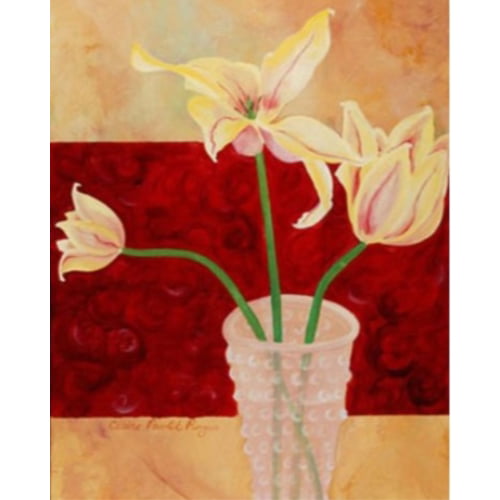 Buyartforless Lillie in Vase II by Claire Pavlik Purgus 20x16 Art Print Poster Yellow Lillies in White Vase Painting