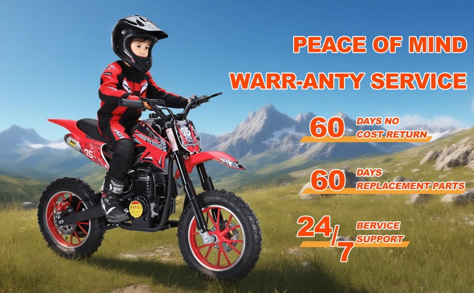 Dapmiu Safe Kids Off-Road Motorcycle 49CC - 4-Stroke Engine with Shock Absorption, 10" Tires & Aluminum Rims for Stability Red