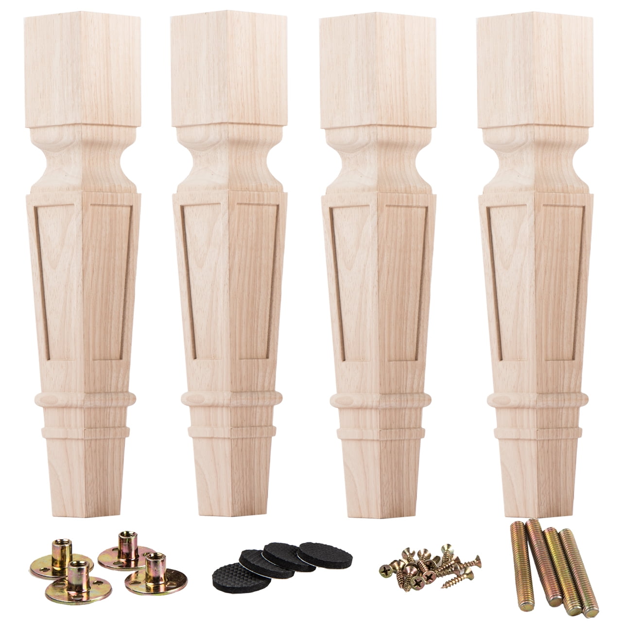 LAVANE 18 inch / 45cm Wooden Furniture Legs, Set of 4 Solid Wood Carved ...