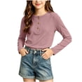 thumbnail image 5 of Ugoldhm Girls Waffle Knit Henley Long Sleeve Tops 3 Buttons Crew Neck Slim Fit Soft Casual Basic Tees, 5 of 5