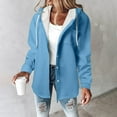 thumbnail image 2 of Hueook Coats Women Puffer Jacket with Hood Thicken Women's Solid Color Long-sleeved Long-sleeved Hooded Casual Coat Sky Blue 2X, 2 of 5