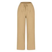 Juslio Linen Pants Women Women Pants Loose Comfy Drawstring Elastic Waist Casual Work With Pockets Solid Color Beach