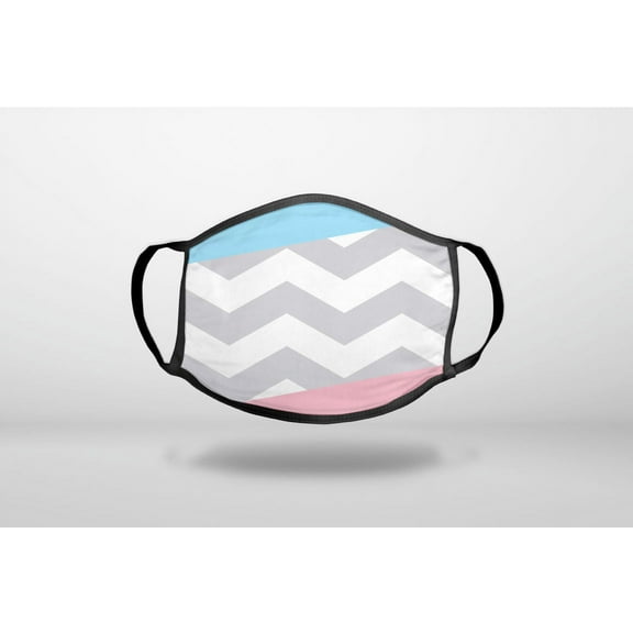 Pink Blue Block Grey Chevron - 3-Ply Reusable Soft Cloth Face Covering, Unisex, Cotton Inner Layer